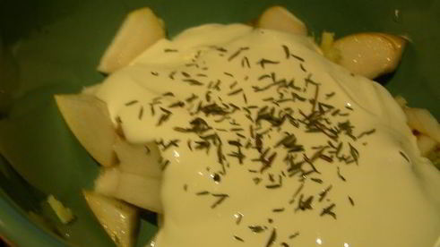 курица с крем-чизом, грушами и имбирем