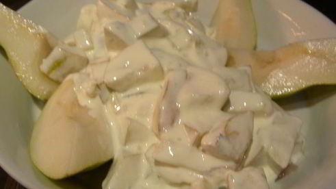 курица с крем-чизом, грушами и имбирем