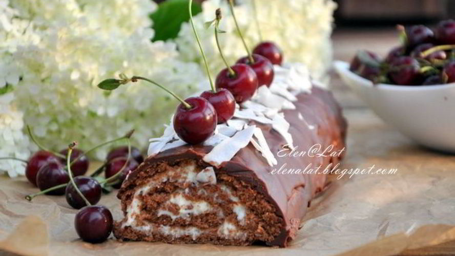 Рецепт шоколадного рулета с кокосовым кремом