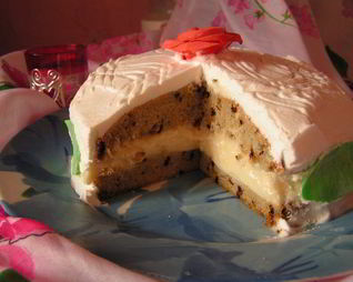 Тортик с заварным лимонно-сгущенным кремом и сливками