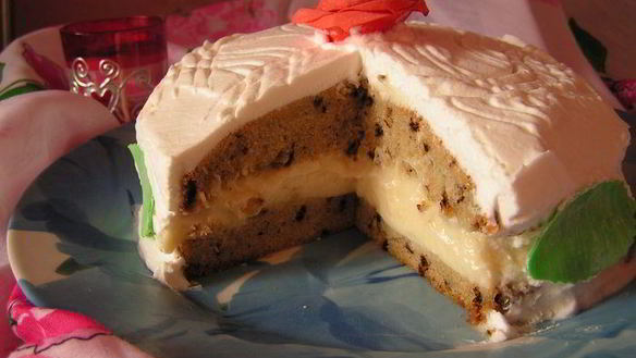 Рецепт Тортика с заварным лимонно-сгущенным кремом и сливками