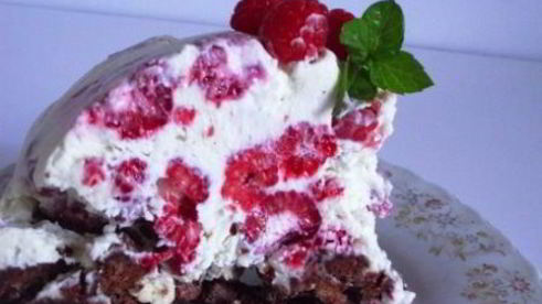 торт-мороженое с малиной