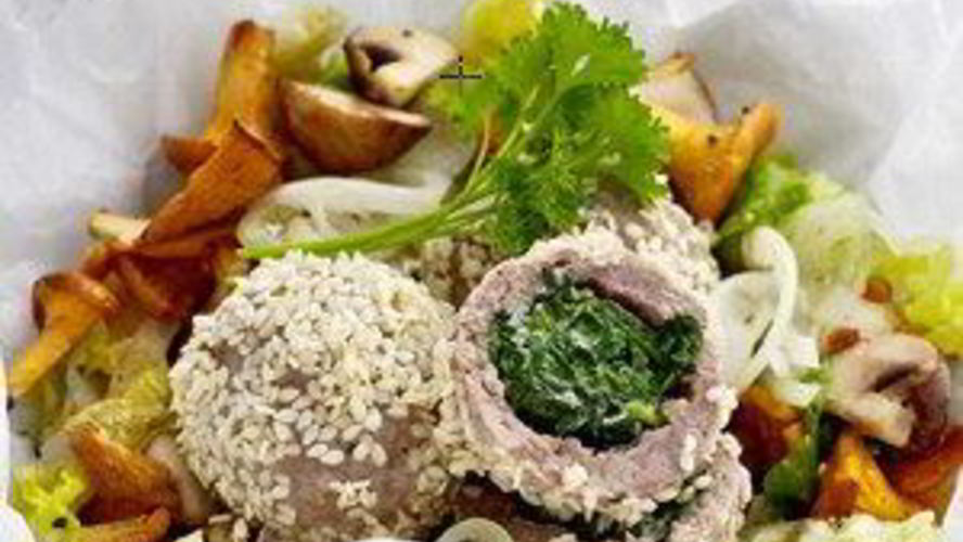 Рецепт фаршированных фрикаделек с салатом латук и лесными грибами