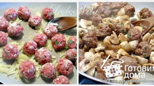 фрикадельки в соусе с шампиньонами