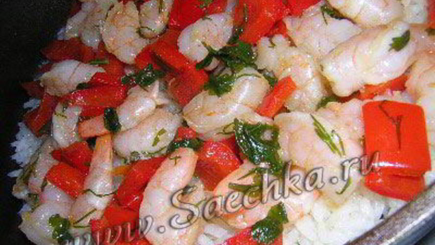 Рецепт риса с креветками и овощами