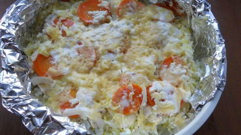 шафрановый рис с курицей и сыром на пару в мультиварке