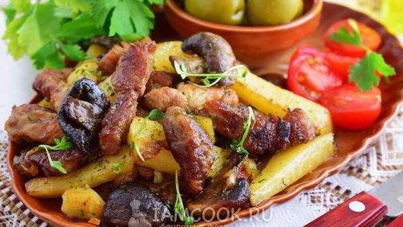 Рецепт Жареной картошки с мясом и грибами