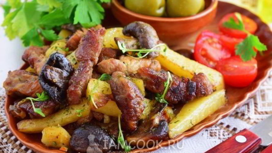 Рецепт жареной картошки с мясом и грибами