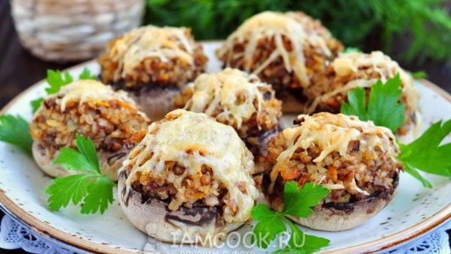 Рецепт грибов, фаршированных гречкой