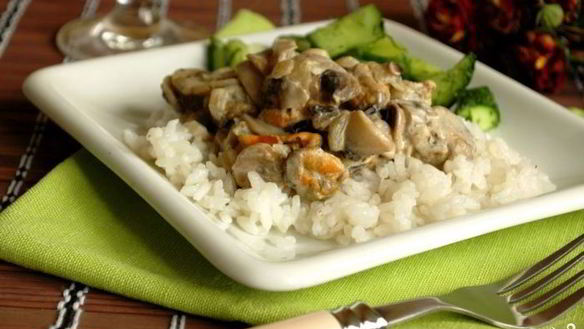 Рецепт Мидий и шампиньоны в сливках