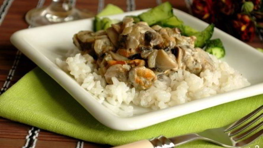 Рецепт мидий и шампиньоны в сливках