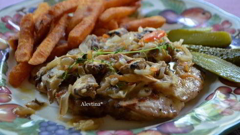 свиные котлеты с вином марсала и грибами