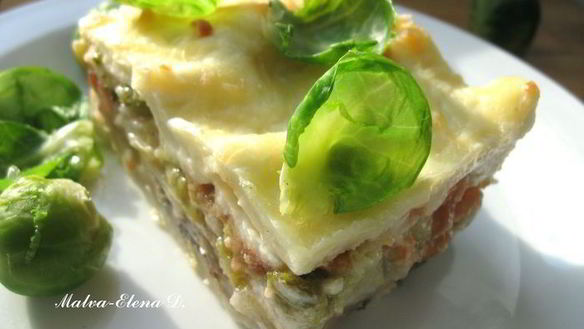 Рецепт Лазаний с брокколи, брюссельской капустой и грибами для Гарфилда