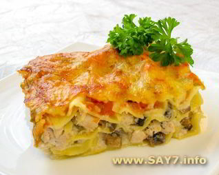 Лазанья с грибами и куриным филе
