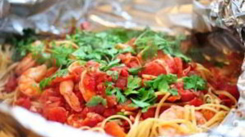 креветки со спагетти