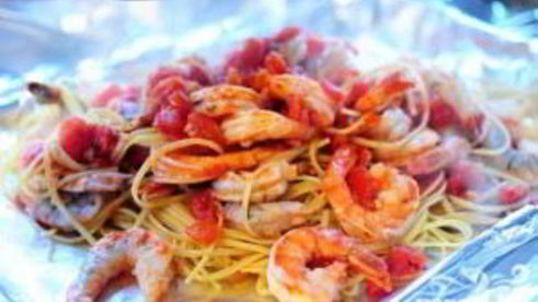 креветки со спагетти