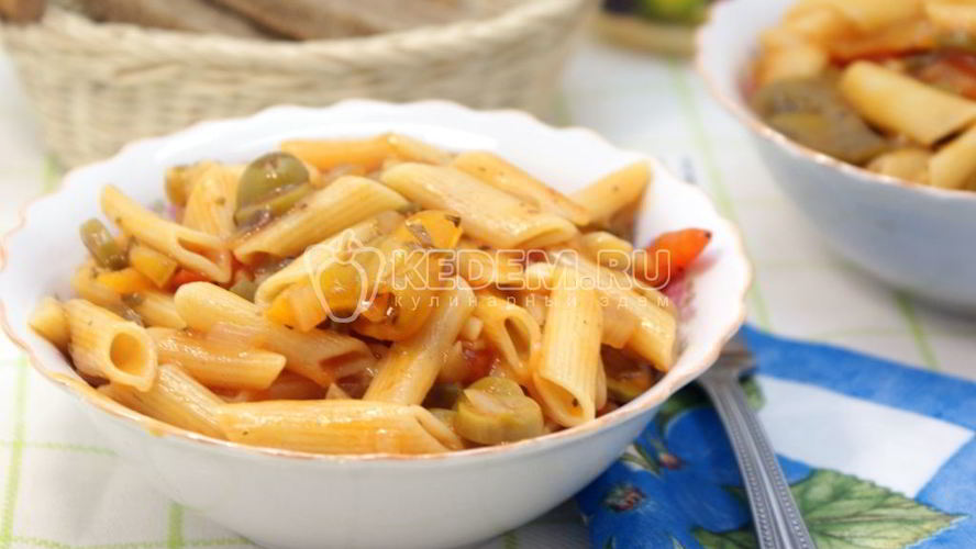 Рецепт макарон перья с овощной подливой