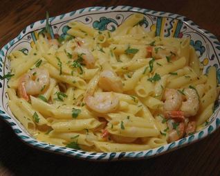 Паста с тыквой и креветками