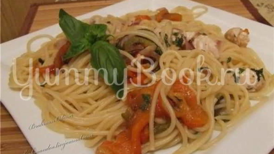 Рецепт спагетти с курицей и запеченными перцами