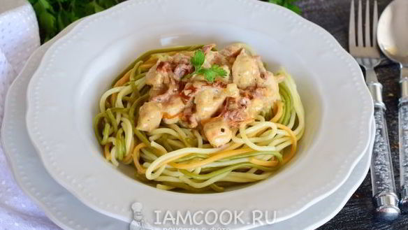 Рецепт Спагетти с курицей в сливочном соусе