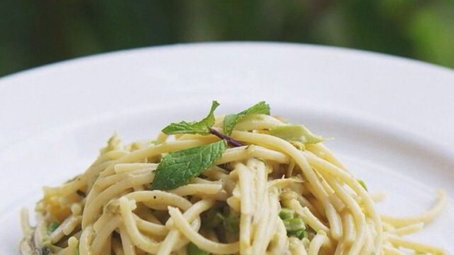 Рецепт спагетти с зеленым горошком и мятой