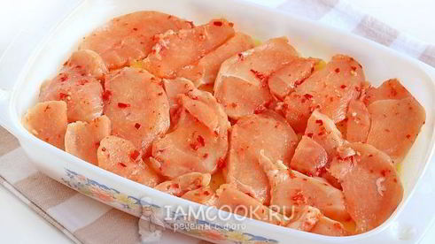 мясо по-французски с курицей и картошкой