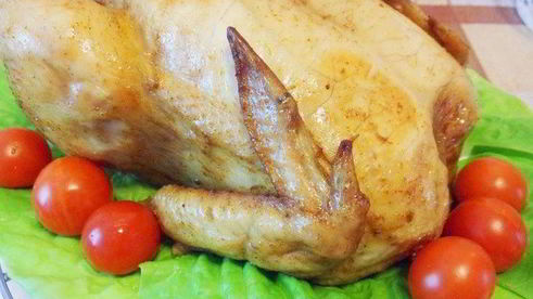 курица, фаршированная рисом и шампиньонами