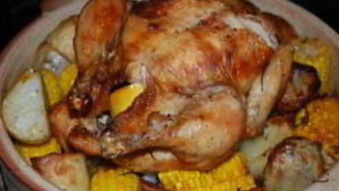 курица, запеченная целиком с овощами