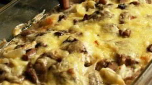 свинина с грибами под сыром