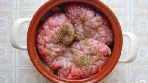 запеченные телячьи мозги с овощами