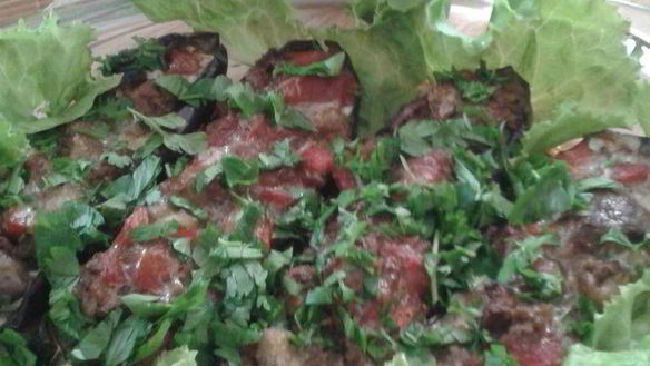 Рецепт Баклажанов, фаршированных куриной печенью и помидорами