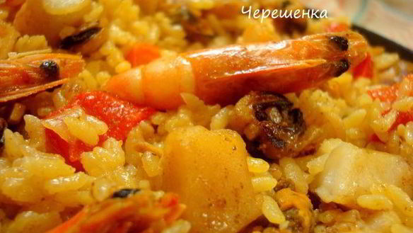 Рецепт Паэльи с курицей, мидиями, гребешком и креветками