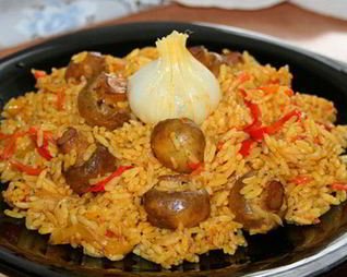 Плов с грибами и болгарским перцем