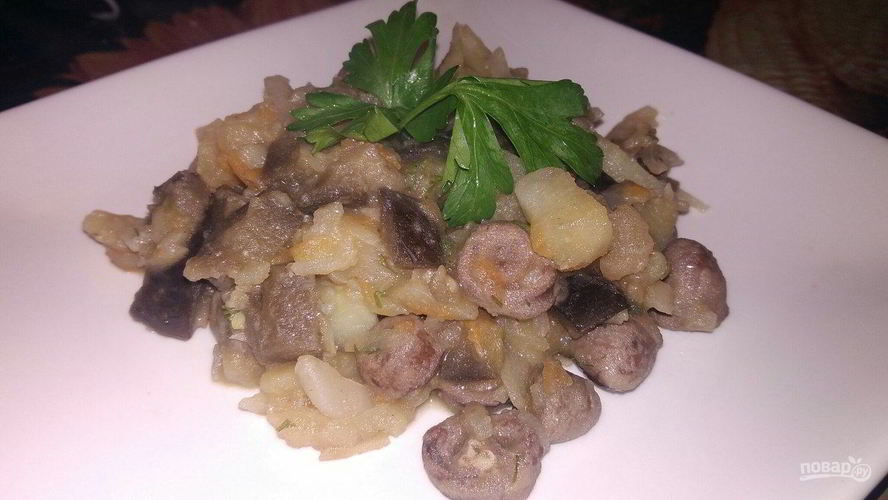 Рецепт овощного рагу с куриными сердечками