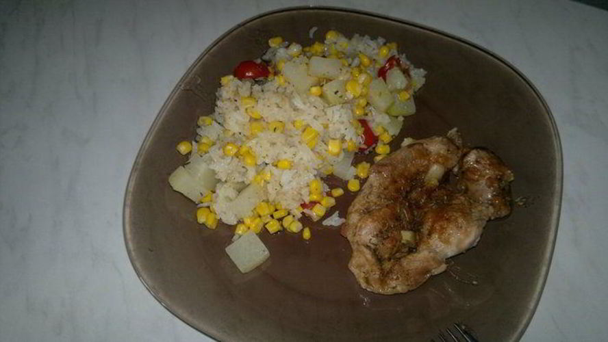 Рецепт рисового рагу с овощами и запеченное бедро индейки в панировке из ржаной муки