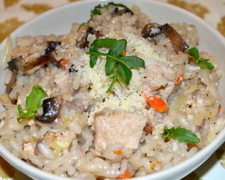 Непьяное ризотто с индейкой и грибами портобелло