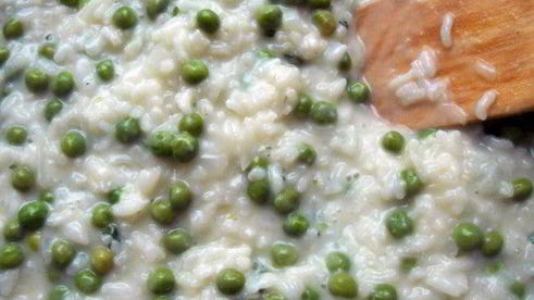 ризотто с горошком и мятой