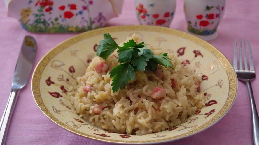 Рецепт ризотто с копченой грудинкой