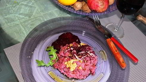 свекольный ризотто с цикорием