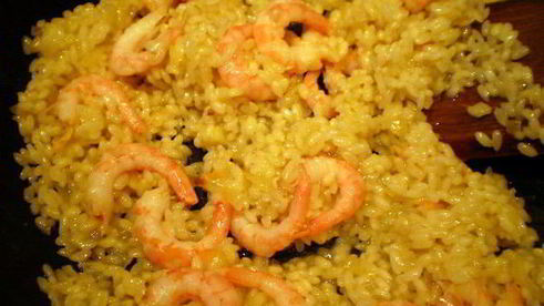 яблочное ризотто с креветками