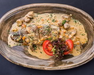 Филе палтуса с грибами