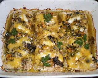 Рыба, запеченная с мидиями