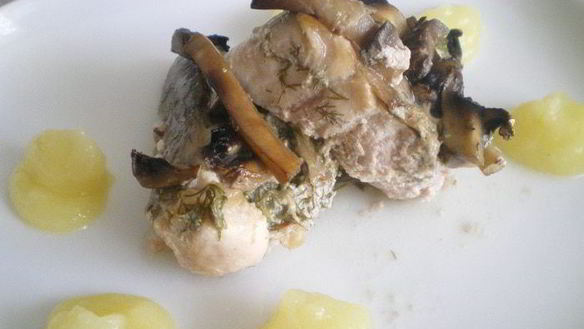 Рецепт Запеченного рыбного филе Германского с картофельно-кабачковым пюре