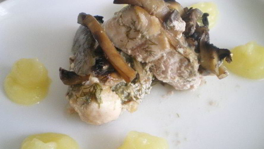 Рецепт запеченного рыбного филе германского с картофельно-кабачковым пюре