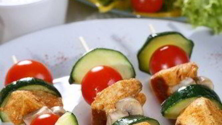 Рецепт куриных шашлыков с грибами и черри