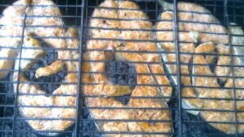 шашлык из рыбы на костре