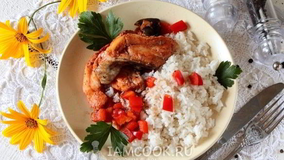 Рецепт Стейков из сома с рисом в мультиварке