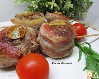 Тефтели в беконе с начинкой из моцареллы