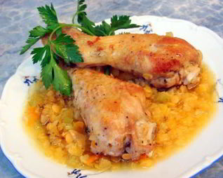 Жаркое из курицы с чечевицей