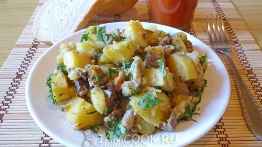 Рецепт жаркого с грибами и печенью